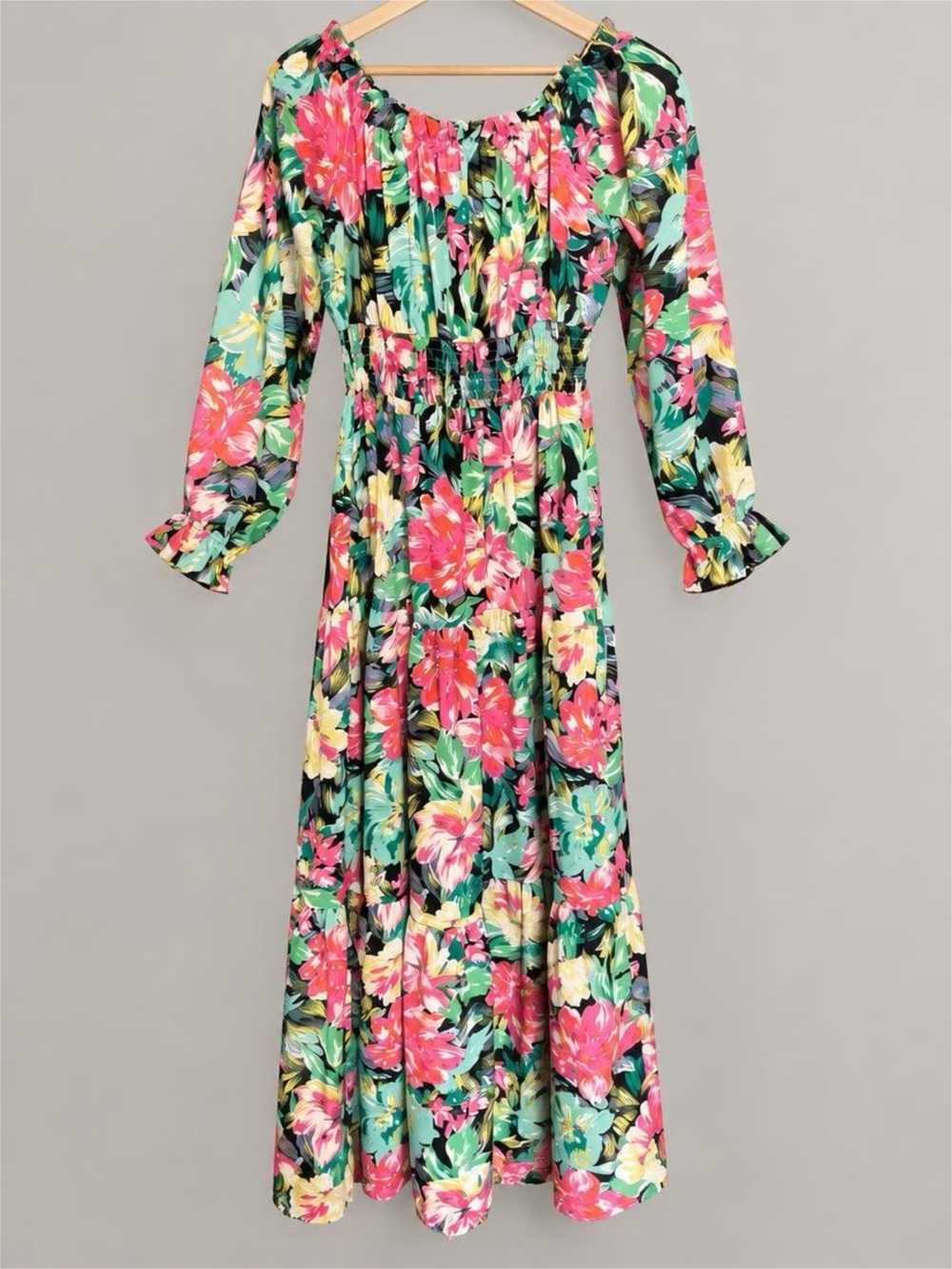 Floral Off-Shoulder Maxi Dress in Multicolor - L